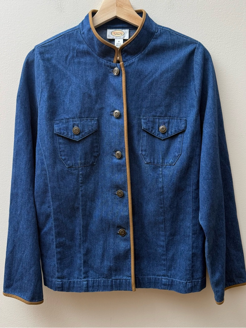 Talbots Blue Denim Jacket with Tan Trim